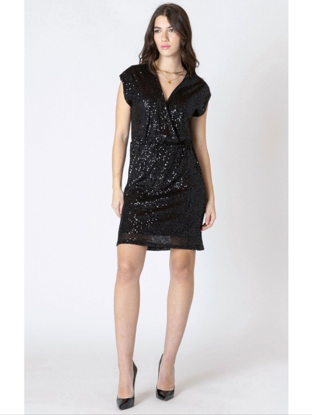 NWT Dex Black Sequin V-Neck Party Dress